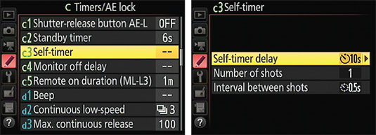 Set up self-timer shooting via this Custom Setting menu option.