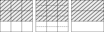 Equivalent fractions using squares.