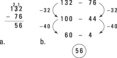 Two solution methods for 132 – 76.