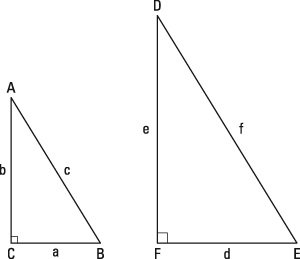Two similar right triangles.
