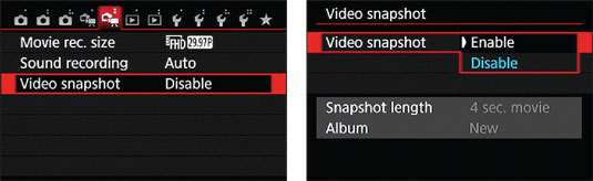 You have to be in Movie mode to access Video Snapshot settings.