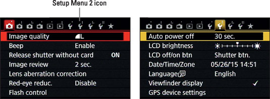 Tap the Setup Menu 2 icon to display that menu.