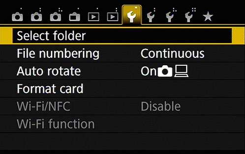 Setup Menu 1 contains the Format Card option with a handful of others.