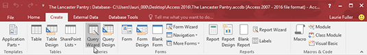 The Access 2016 ribbon with the Create tab open.