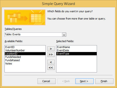 Adding fields to a query in Access 2016.