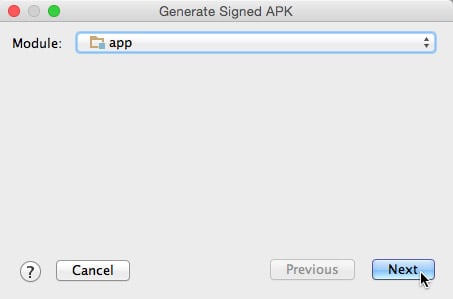 The first Generate Signed APK dialog box.