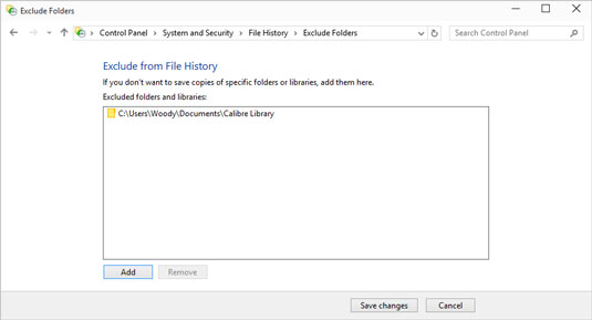 Exclude individual folders from File History.