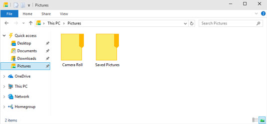 A clean File Explorer on a local account.