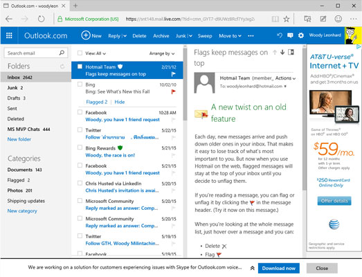 Outlook.com (formerly Hotmail) — note the ad on the right.