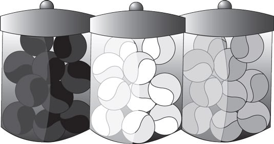 Each jar (or site) is clearly about one color of marbles: black, white, and gray.