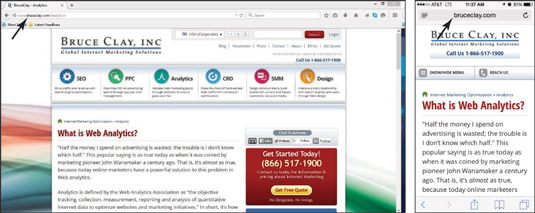 BruceClay.com is using a responsive web design, so the desktop content (left) and the mobile conten