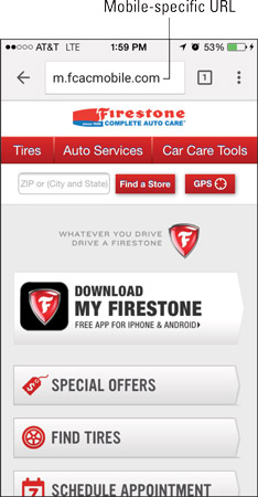 Firestone uses an <i>m.domain.com</i> mobile site design.