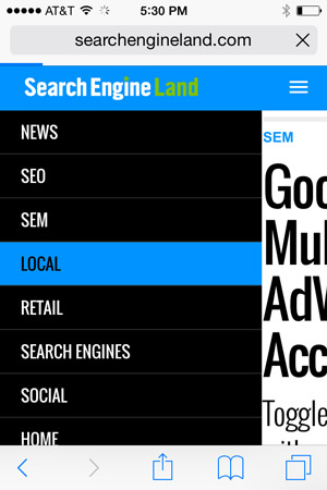 Search Engine Land uses color-change touch feedback to let users know where they have tapped within