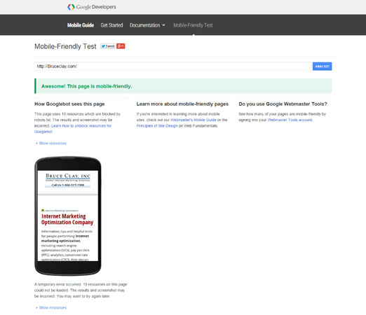 The Google Mobile-Friendly Test.