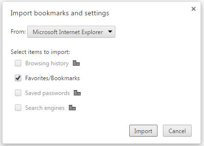 Figure 1: Import your bookmarks into Google Chrome.