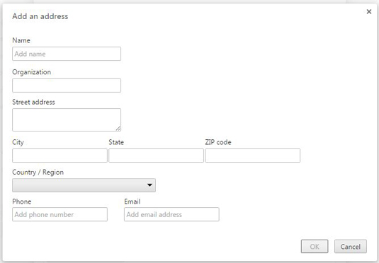 Figure 1: Storing your contact information for Autofill in Google Chrome.