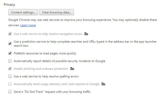 Figure 1: Chrome’s privacy settings.