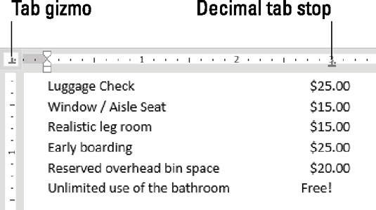 Using the decimal tab to line up numbers.