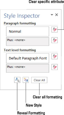 The Word 2016 Style Inspector.