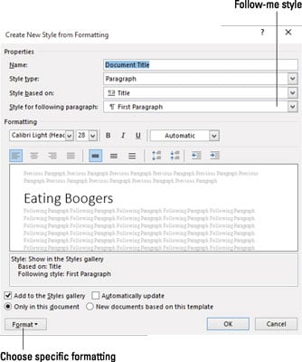 The Create New Style from Formatting dialog box.