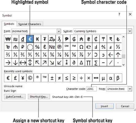 microsoft word symbols shortcut