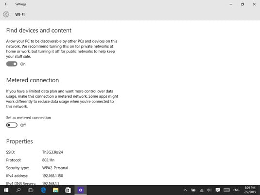 Changing the network profile in Windows 10.