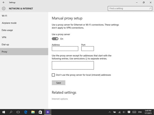 Setting up a proxy server manually.