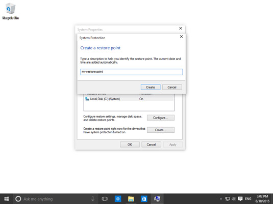 Creating a system restore point.