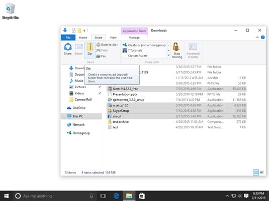 how to create zip folder windows 10