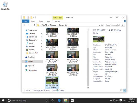 The Details pane in File Explorer.