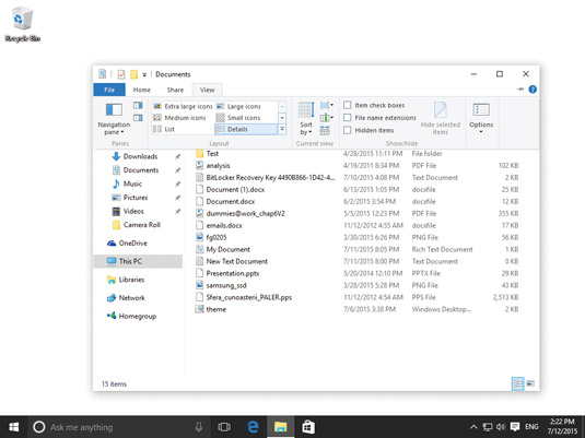 The Layout section of the View tab on the File Explorer ribbon.
