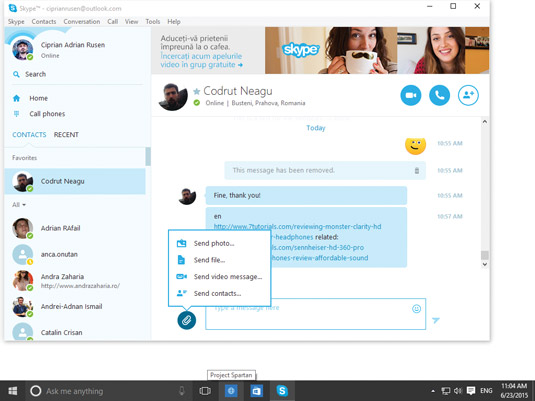 The Send File option in Skype.