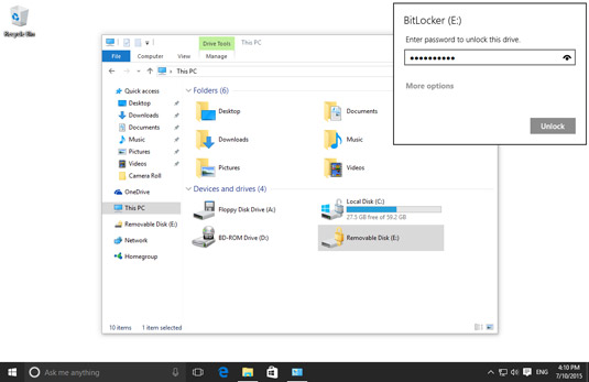 Unlocking a BitLocker encrypted drive.