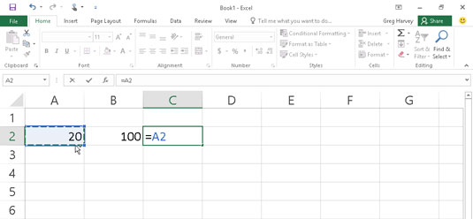 To start the formula, type = and then select cell A2.