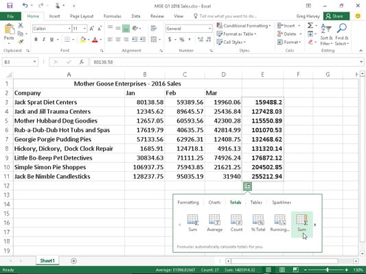 where is the quick analysis button in excel 2016