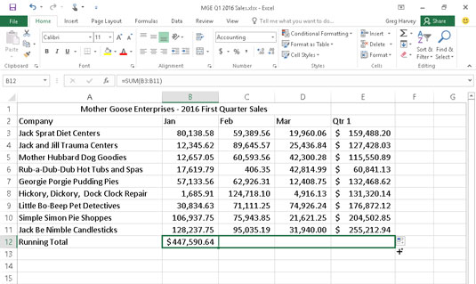 Copying a formula to a cell range with AutoFill.