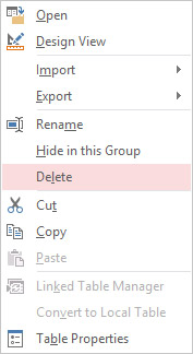 Choose Delete to get rid of the unwanted table.