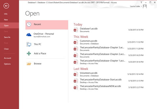 Alternatively, if you’ve just opened Access, click the Open Other Files link at the bottom of the left-hand panel.