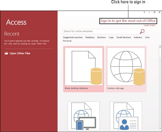 Click Sign In to connect Access 2016 to your Office 365 account.