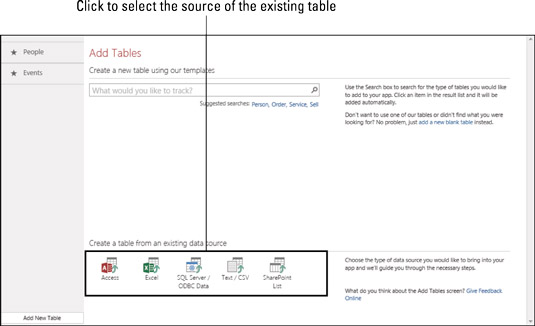 Select the source of the existing table.