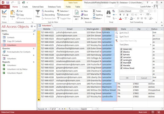 Filtering a single field based on that field’s entries.