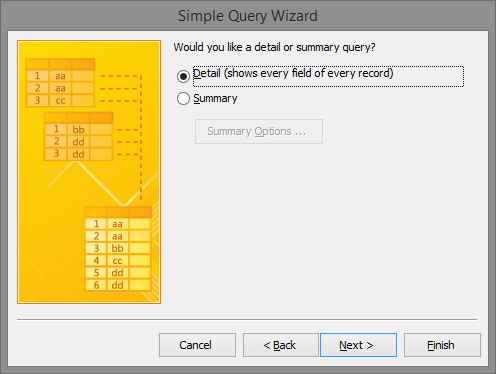 The Query Wizard may give you the chance to summarize your data.