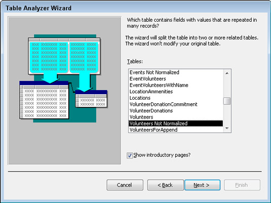 Select a table to analyze.