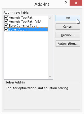 Activate built-in add-ins in the Add-Ins dialog box.