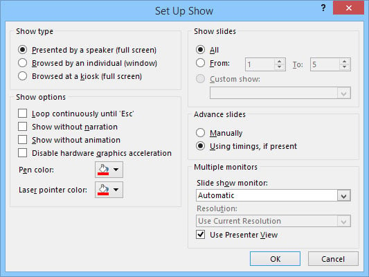 The Set Up Show dialog box.