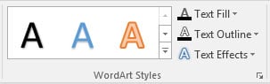 The WordArt Styles group on the Drawing Tools Format tab.