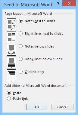 Exporting a PowerPoint presentation to Word.