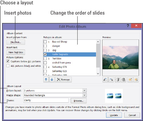 Create a photo album in this dialog box.