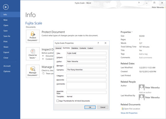 View and enter properties in the Info window.