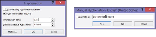 Telling Word how to hyphenate (left) and deciding where a hyphen goes (right).